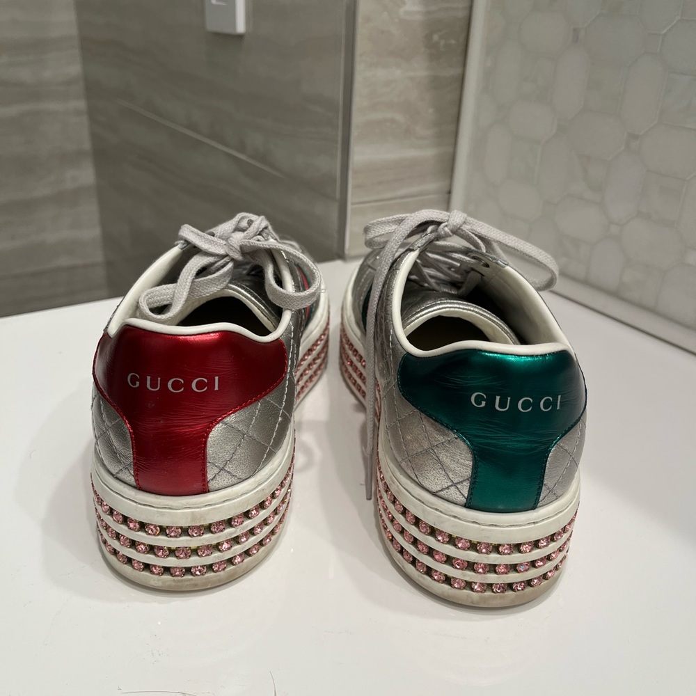 Gucci Sneakers Big Pink Rhinestones w/Silver leather!